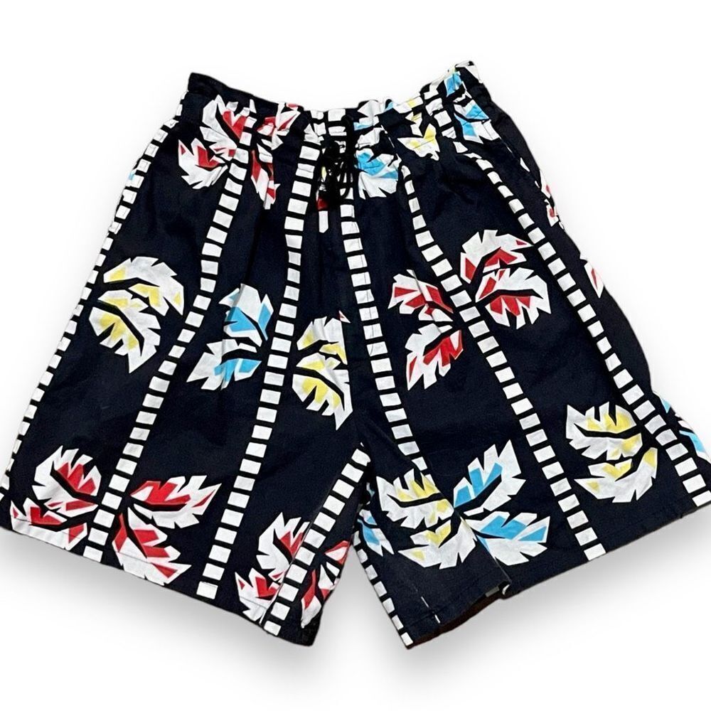 Vintage High Waisted Floral Tropical Print Shorts 90s Cotton Sz L New Departures